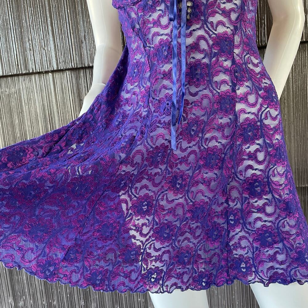 🔥Vintage Y2K Frederic Of Hollywood Purple Lace Babydoll Lace Up Coquette Dainty - Picture 7 of 16